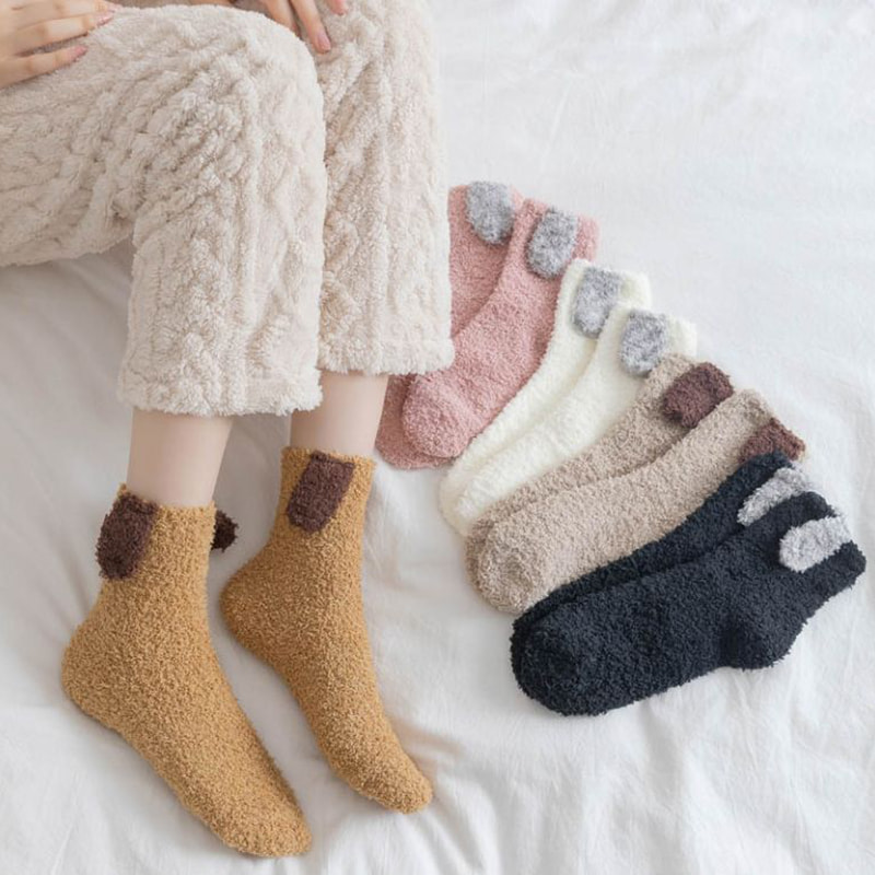 Meias de veludo de coral de coelho 3D japonês para garotas Half Half Velvet Floor Meias