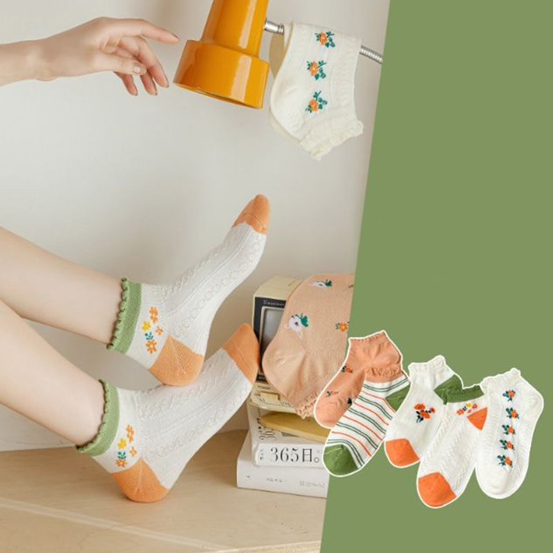 Jacquard White Dark padronizado Algodão puro meias curtas para meninas Jacquard White Dark padronizado Algodão puro meias curtas para meninas