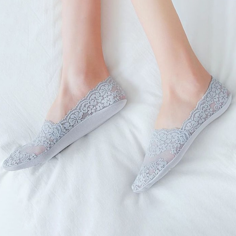 Meias de barco de renda para mulheres na primavera e no verão, meias invisíveis de boca fina e baixa e rasa